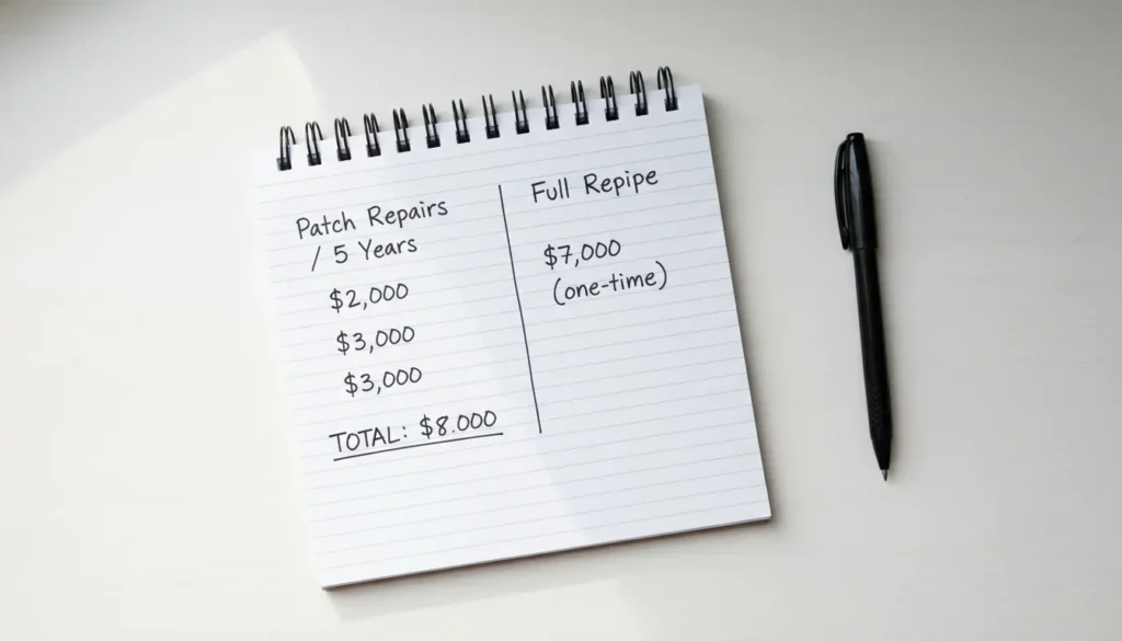 A simple flat-lay overhead photo of a notepad showing a hand-drawn comparison