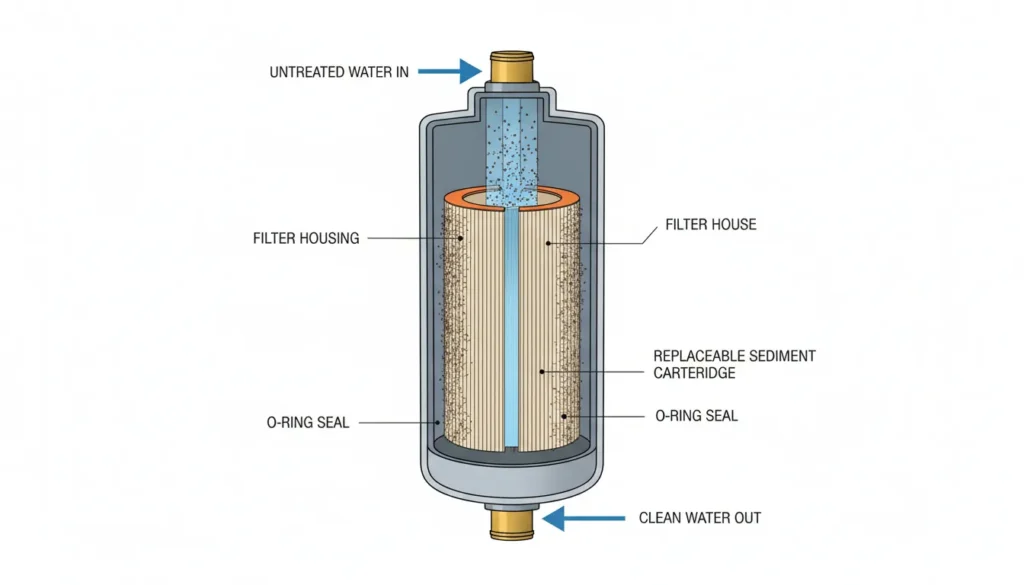 illustration of a whole house cartridge sediment filter