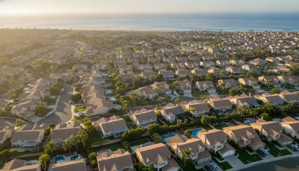 Coastal Carlsbad California neighborhood where salt air corrosion accelerates pipe failure in older homes