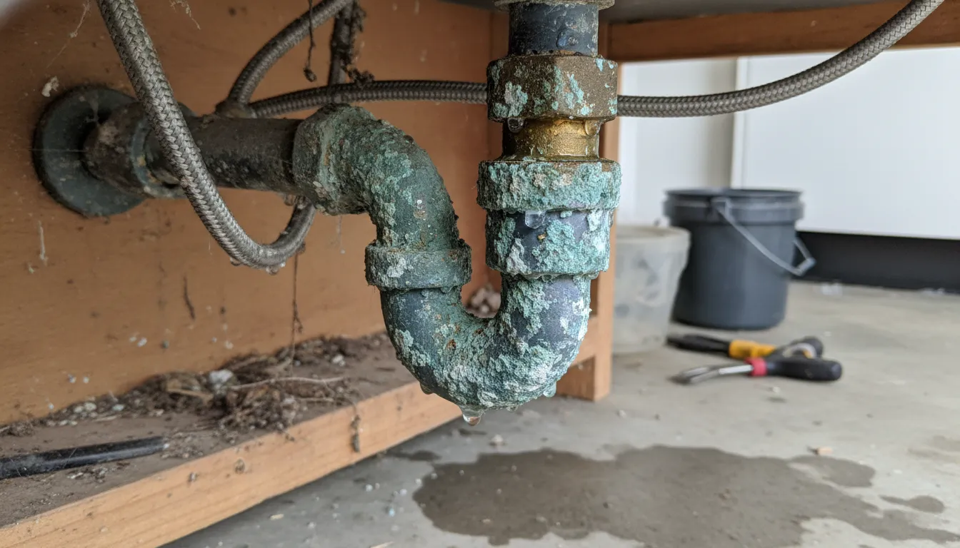 Shutoff valve connection showing a slow leak in a 4S Ranch home