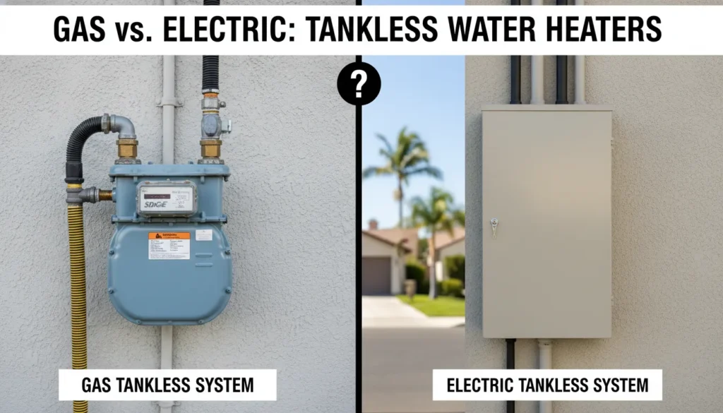 Gas vs electric tankless water heater comparison for San Diego homeowners