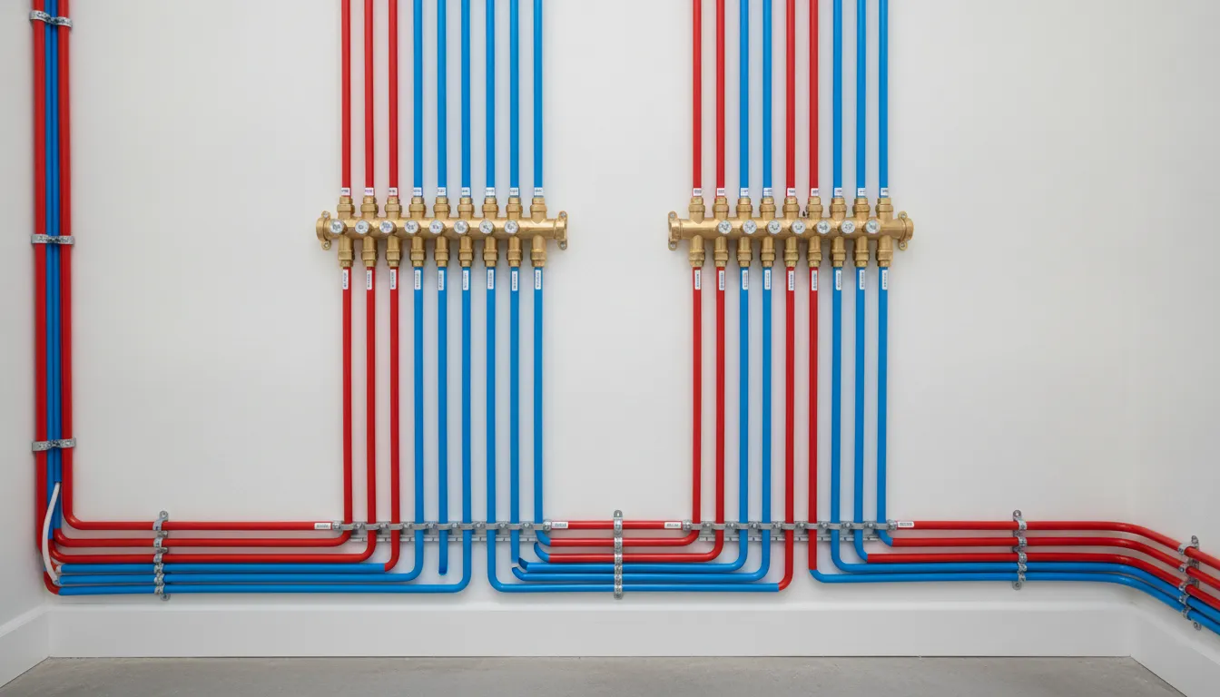 PEX manifold with fitting connections, the most common point of wear in a 4S Ranch home's plumbing system