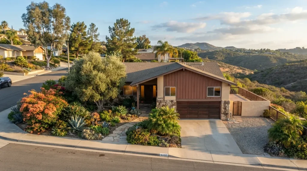 1970s canyon-lot home in Rancho Peñasquitos typical of homes needing a whole house repipe