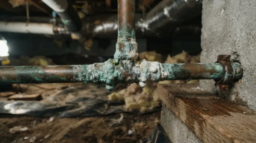 Corroded copper pipe joint showing signs a Rancho Peñasquitos home needs repiping
