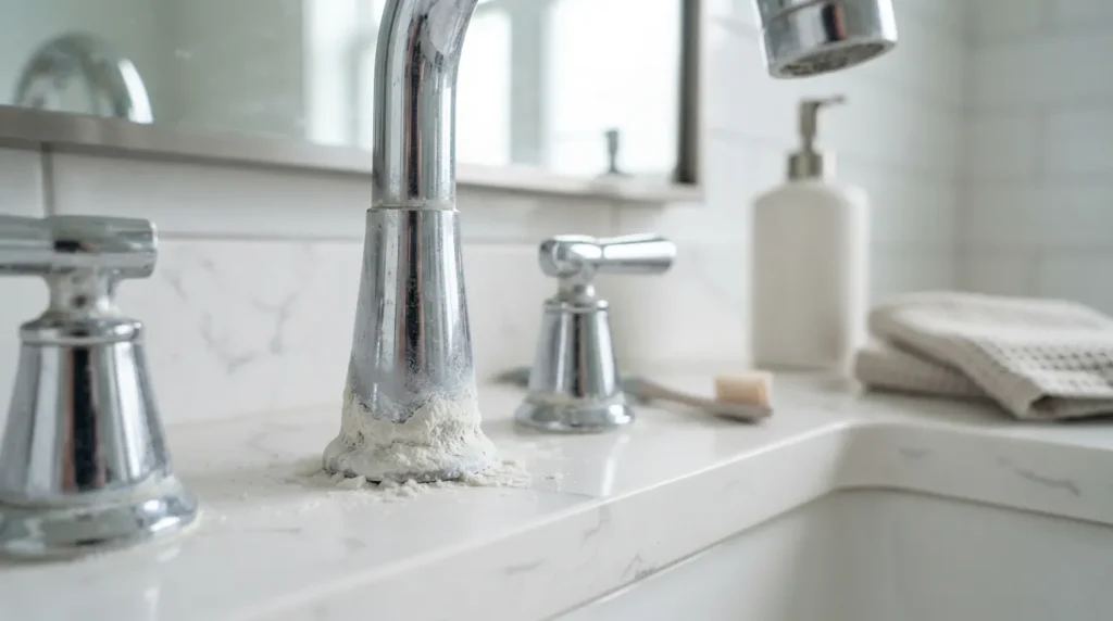 Hard water scale buildup on a faucet in a newer 4S Ranch home