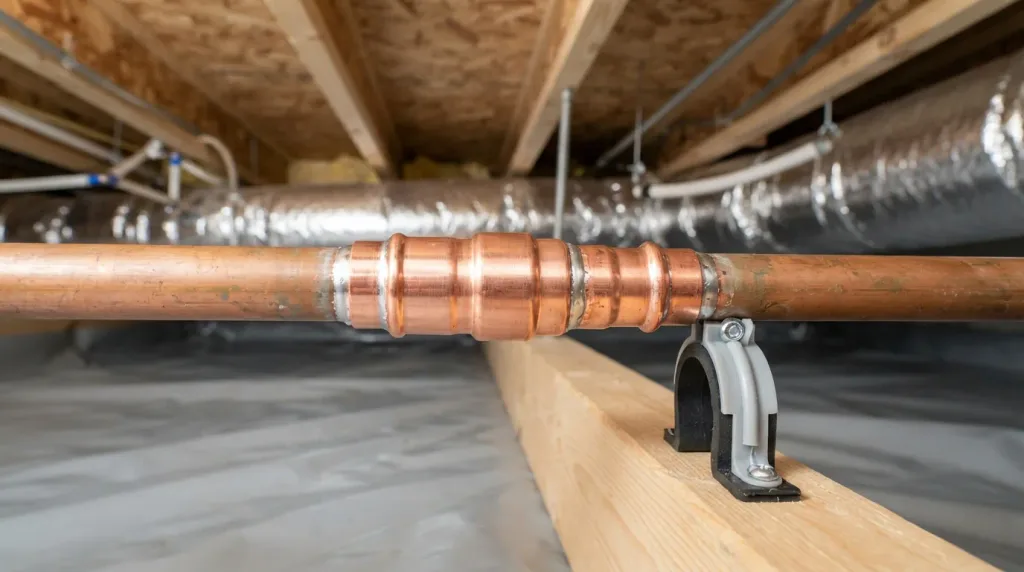 Completed pipe leak repair with new fitting in a San Diego home