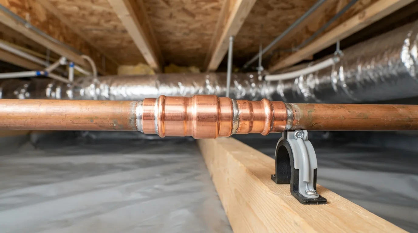 Completed pipe leak repair with a newly sealed fitting in a 4S Ranch home