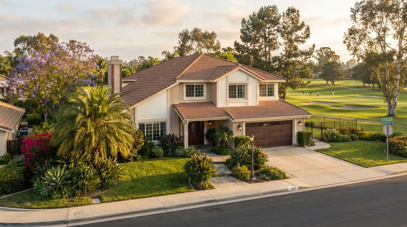 Two-story Carmel Mountain Ranch home typical of the neighborhood's 1980s and 1990s construction