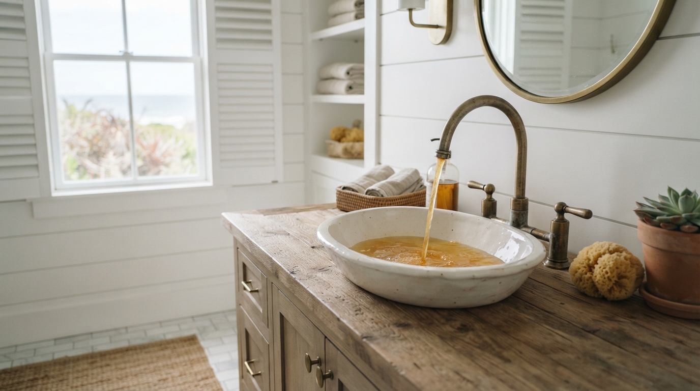 Rust-tinted water from a water heater in a coastal La Jolla home