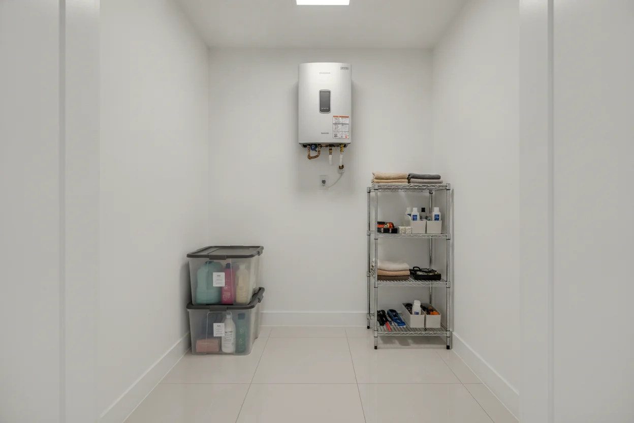 Extra floor space gained after a tankless water heater upgrade in a condo unit