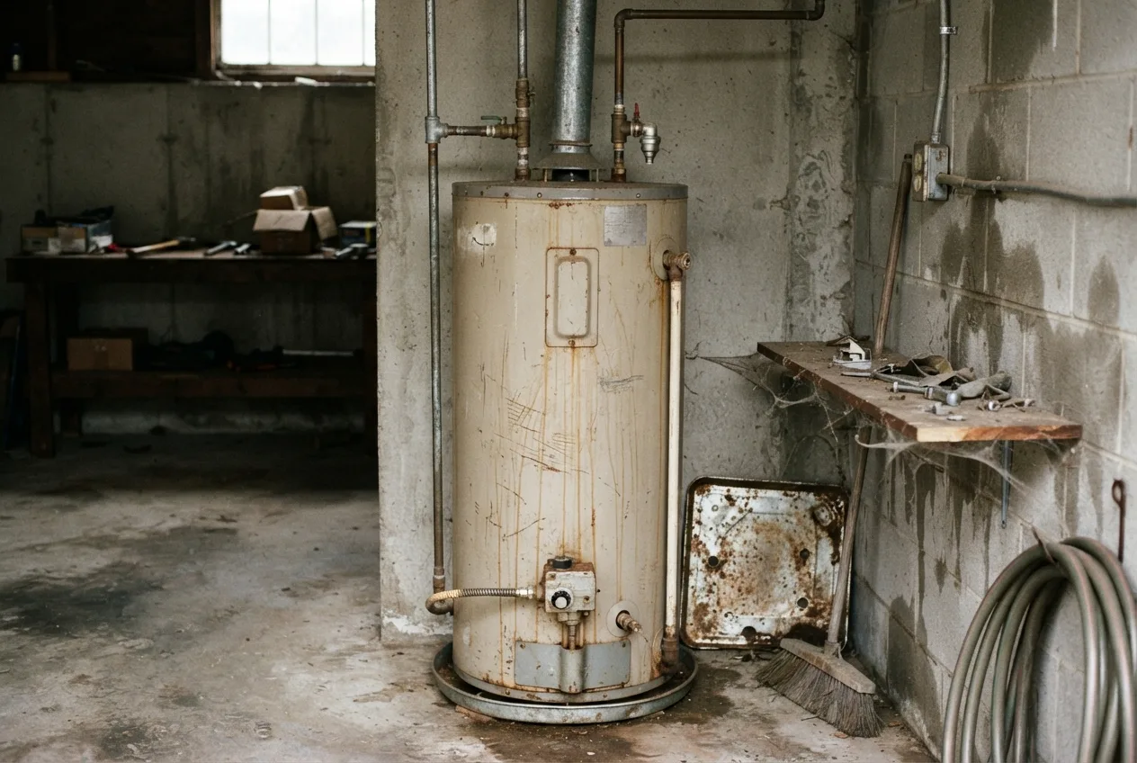 Older water heater nearing the end of its expected lifespan