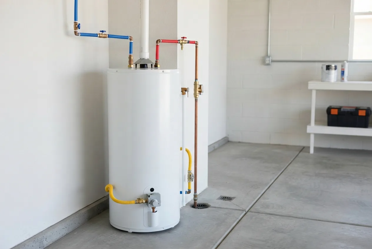 Newly installed tank water heater sized for a San Diego family home